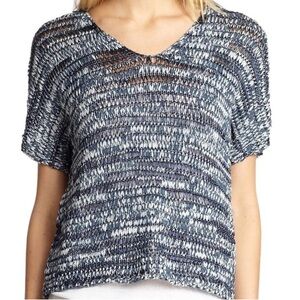 Eileen Fisher Blue and White V-Neck Knit Top Size XXS